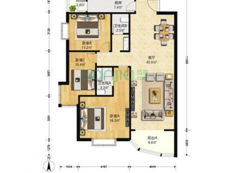 京贸国际公寓 3室2厅 6500元